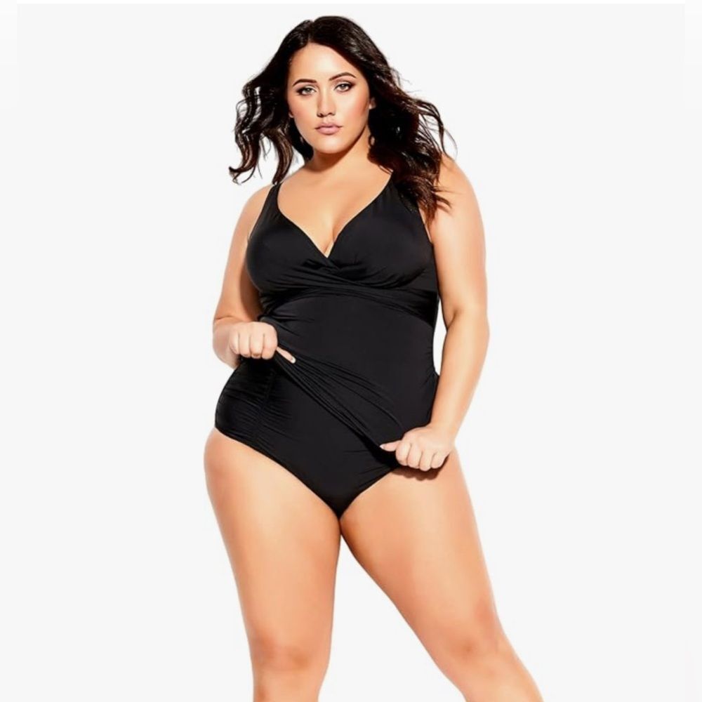 City Chic Women's Azores Black Underwire Tankini L NWT